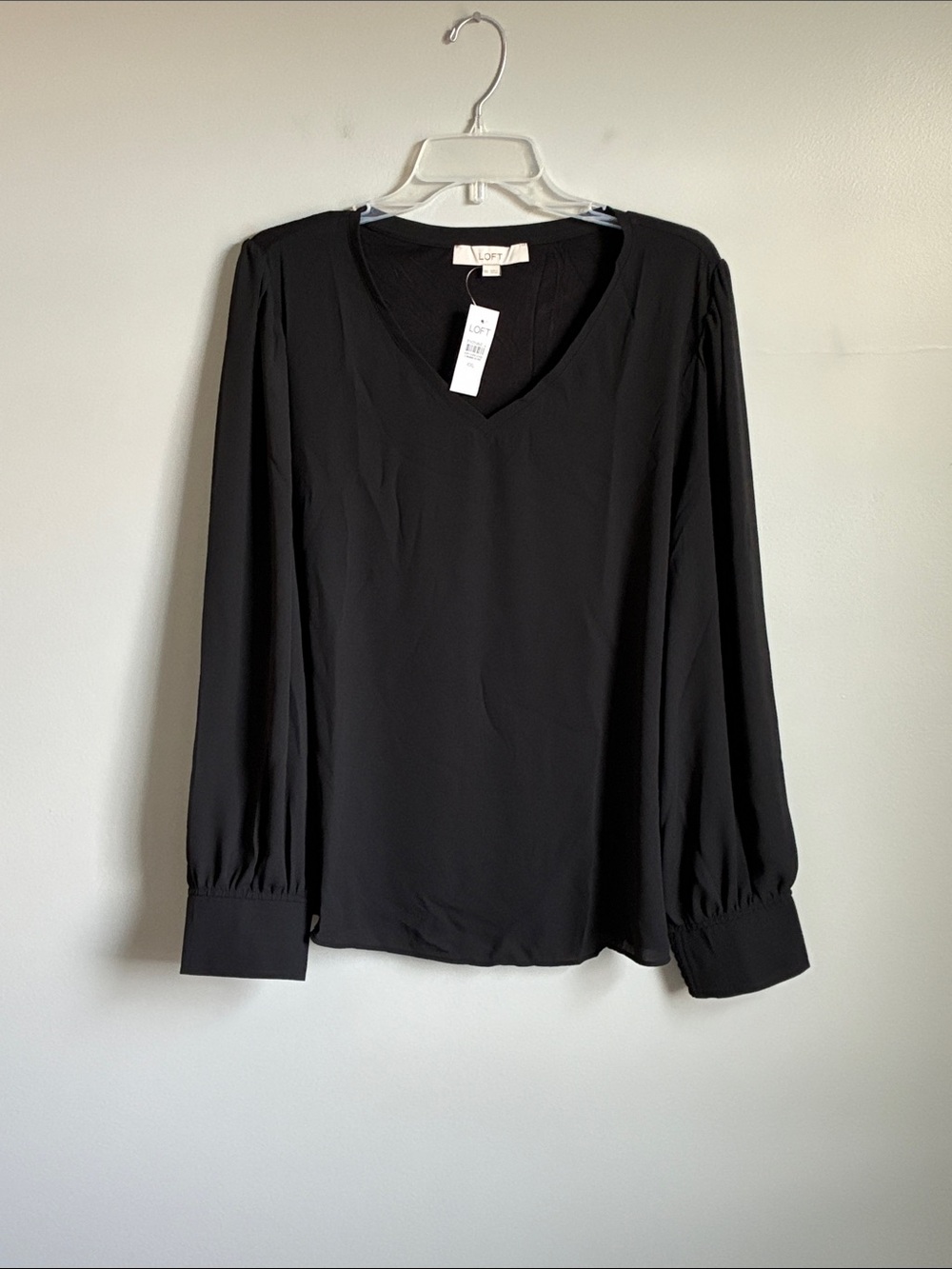 LOFT Black V-Neck Long Sleeve Blouse with Cuffed Sleeves